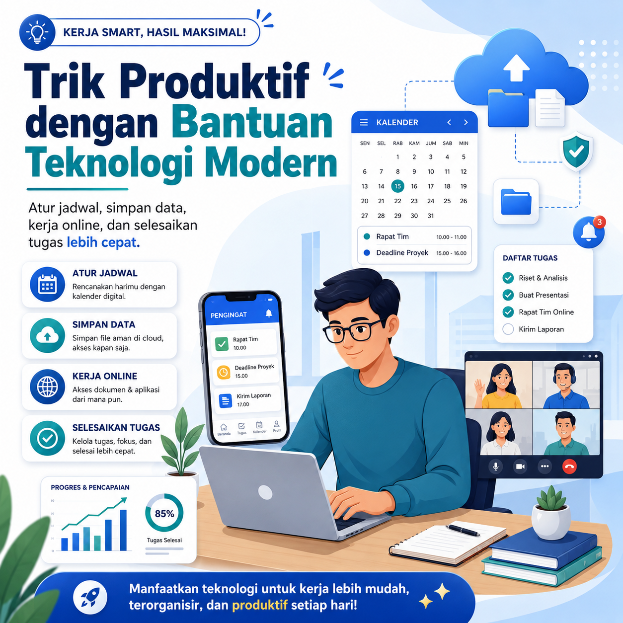 Gunakan teknologi modern untuk meningkatkan produktivitas, mengatur jadwal, menyimpan data, bekerja online, dan menyelesaikan tugas lebih cepat.lulus seo on page 100%